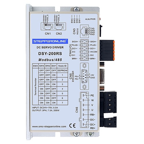 DSY Series 200W RS485 DC Servo Motor 24-70VDC 0.637Nm w/ Brake 3000rpm 17-Bit Incremental Encoder IP65 - DSY-RS200L2B2-M17S | StepperOnline UK
