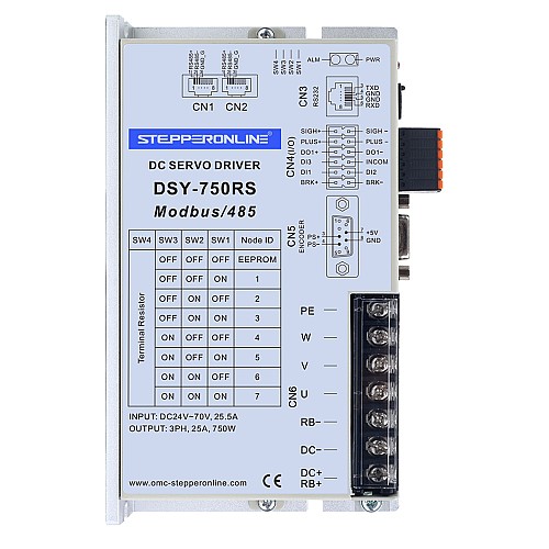 DSY Series 750W RS485 DC Servo Motor 24-70VDC 2.39Nm 3000rpm 17-Bit Incremental Encoder IP65 - DSY-RS750L2A2-M17S | StepperOnline UK