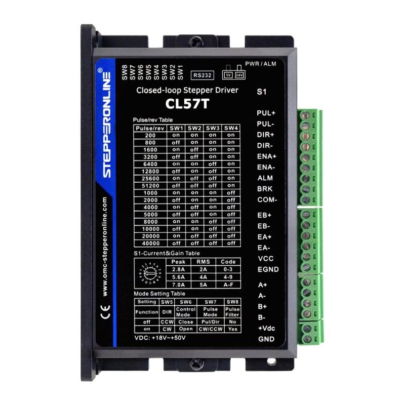 Closed Loop Stepper Driver V4.1 0-8.0A 24-48VDC for Nema 17, 23, 24 Stepper Motor - CL57T-V41 | StepperOnline UK