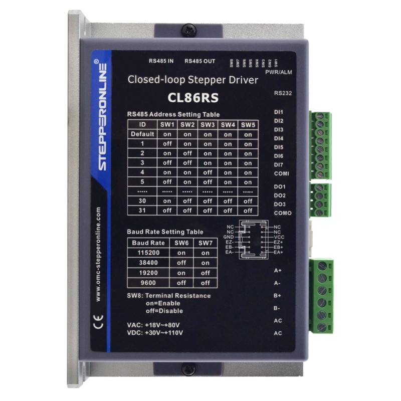 Modbus RS485 Closed Loop Stepper Motor Driver 2.1-8.0A 30-110VDC or 18-80VAC - CL86RS | StepperOnline UK