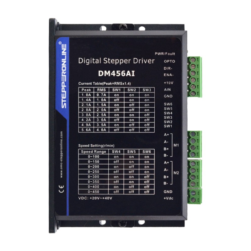 Stepper Motor Controller 2 Channels 1.0-5.6A 20-40VDC Speed Adjustable - DM456AI | StepperOnline UK