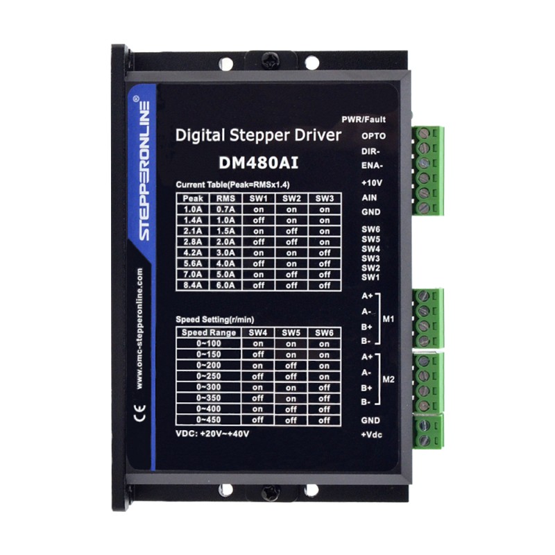 Stepper Motor Controller 2 Channels 1.0-8.4A 20-40VDC Speed Adjustable - DM480AI | StepperOnline UK