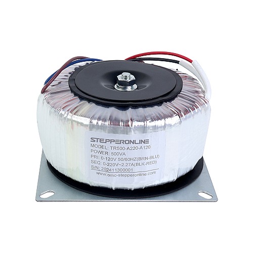 500VA Single-phase Toroidal Transformer 120VAC to 220VAC 2.27A 50/60Hz - TR500-A220-A120 | StepperOnline UK