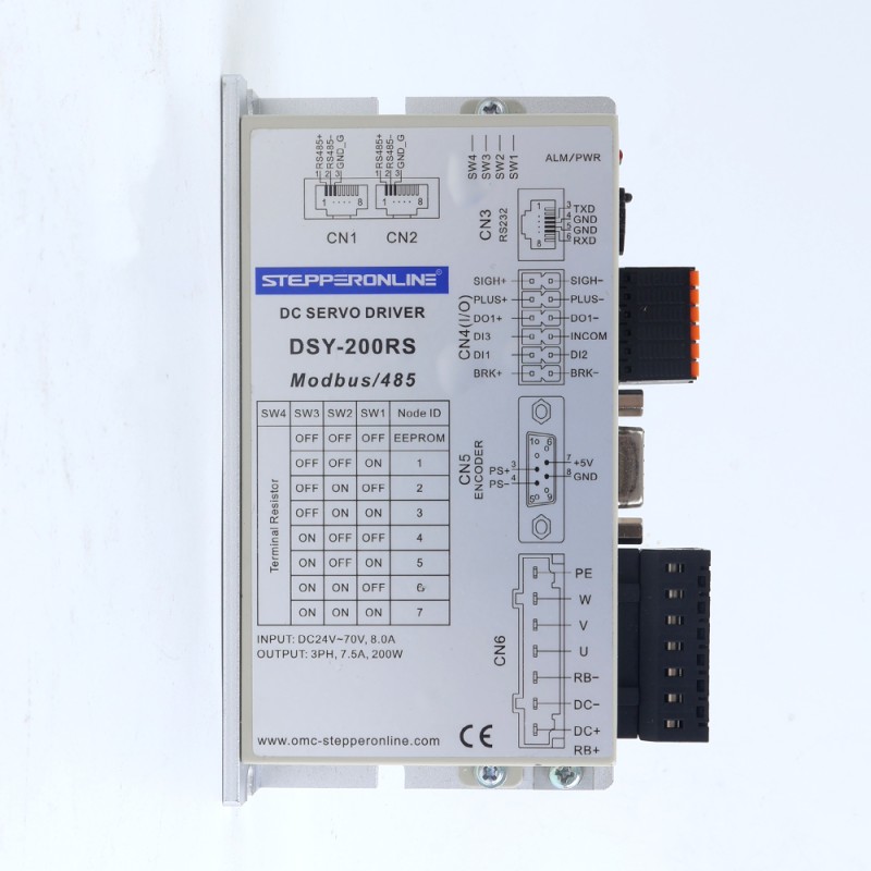 DSY Series 200W RS485 DC Servo Motor 24-70VDC 0.637Nm 3000rpm 17-Bit Incremental Encoder IP65 - DSY-RS200L2A2-M17S | StepperOnline UK